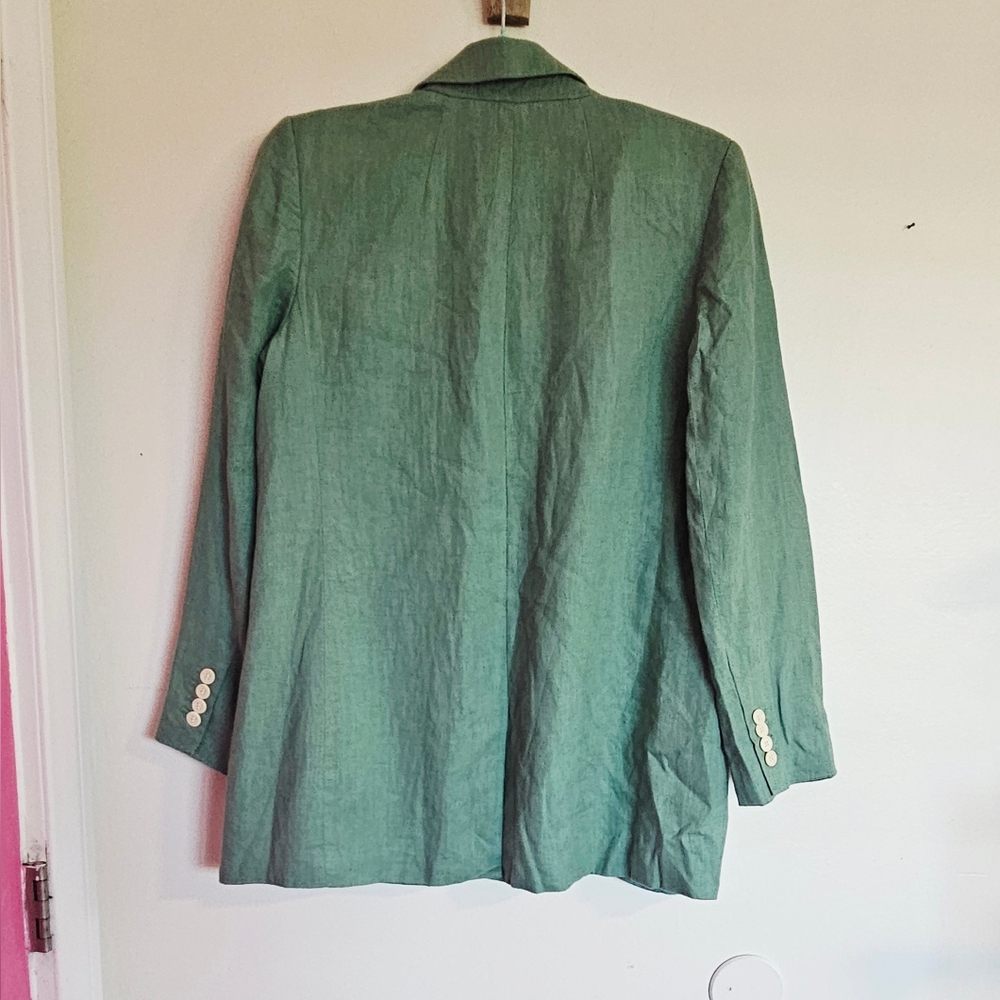 Madewell Linen Blazer Size Xs Green Trellis Larsen One Button Jacket - Picture 4 of 6